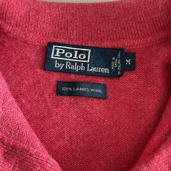 Vintage POLO RALPH LAUREN Pony Lambswool Collared Sweater 90s Raspberry Red M - Picture 6 of 9